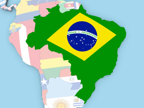 istock Map of Brazil with flag on globe 889086434