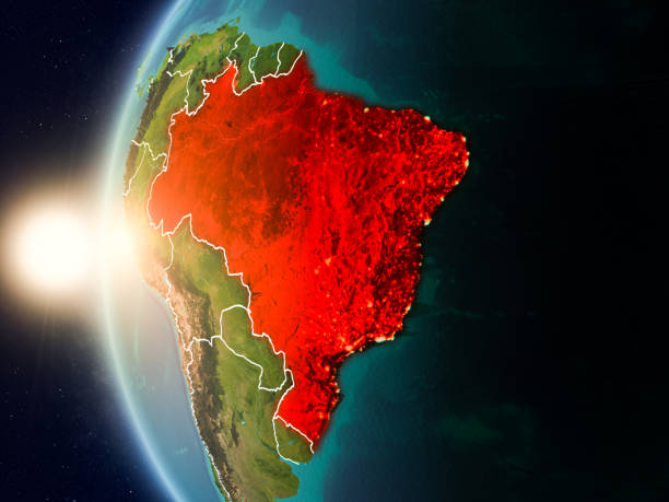 Sunset above Brazil from space stock photo