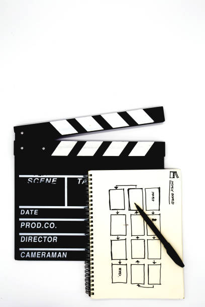istock clapperboard with sketchbook for writing storyboard on white background 889087170