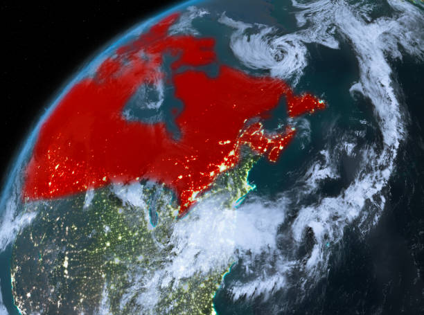 istock Canada on planet Earth in space at night 889090134