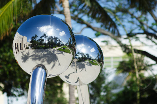 Mirror balls in garden in Fitzgerald's park in Cork Munster province in Ireland Europe