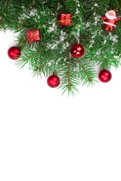 istock Christmas background with balls and decorations isolated on white with copy space for your text. Top view 889090260