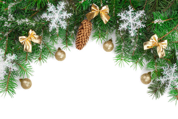 istock Christmas background decorated with snowflakes isolated on white with copy space for your text. Top view. 889090464