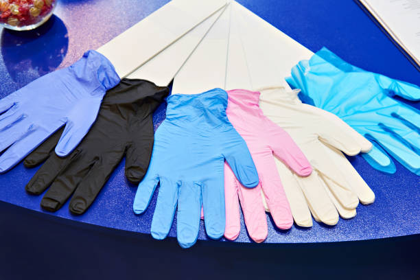 medical nitrile powder free gloves - nitril imagens e fotografias de stock