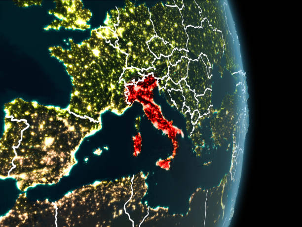 istock Orbit view of Italy at night 889094998