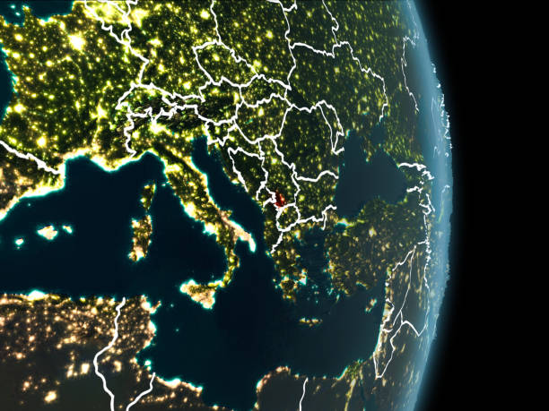 istock Orbit view of Kosovo at night 889095022
