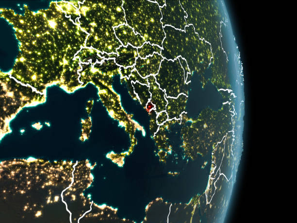 istock Orbit view of Montenegro at night 889095024