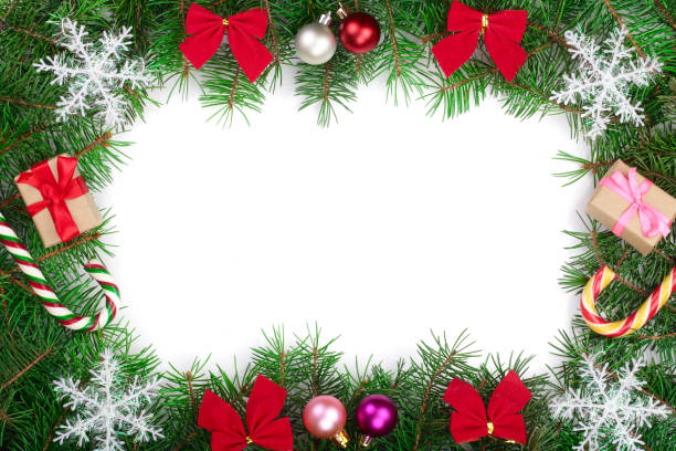 istock Christmas frame decorated with snowflakes isolated on white background with copy space for your text. Top view. 889095760