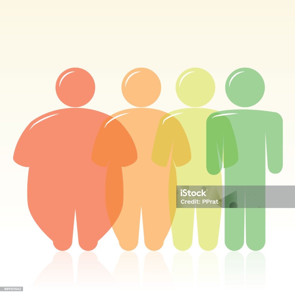 Diät und Fett zu dünnen menschliche Silhouetten - Lizenzfrei Dick Vektorgrafik