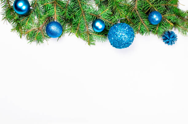 istock christmas background with fir, blue  balls 889108546
