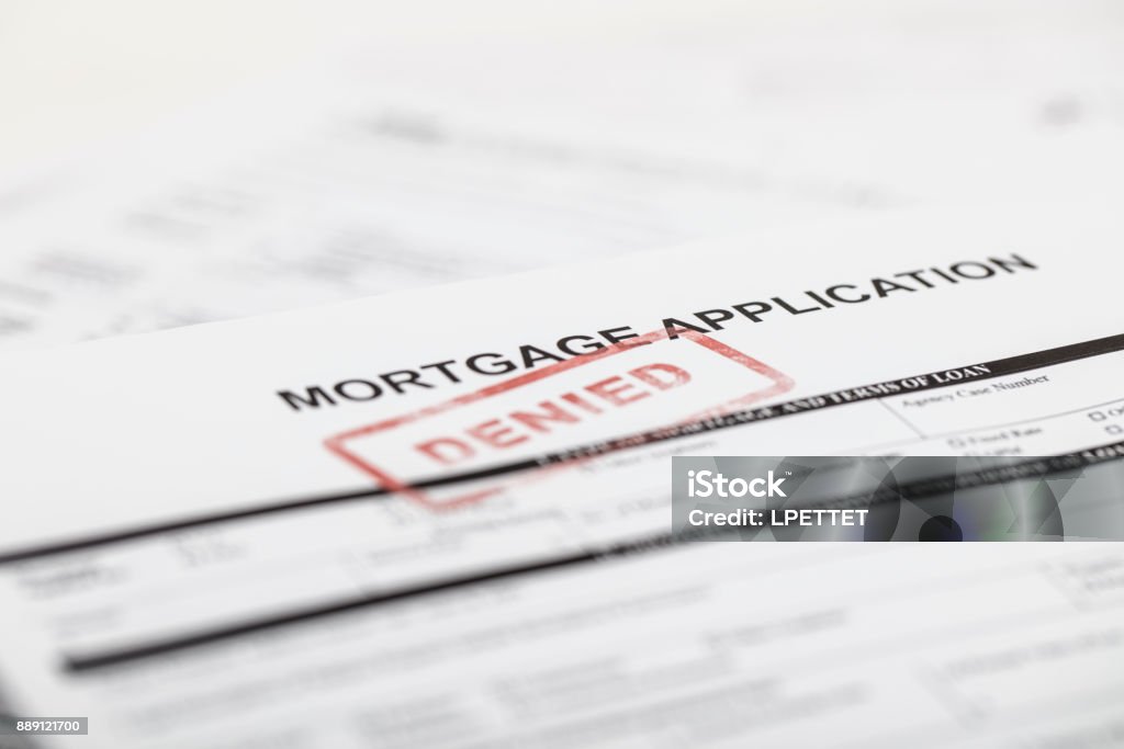 Mortgage Application A stock photo of a Mortgage application form with a red "denied" stamp Forbidden Stock Photo