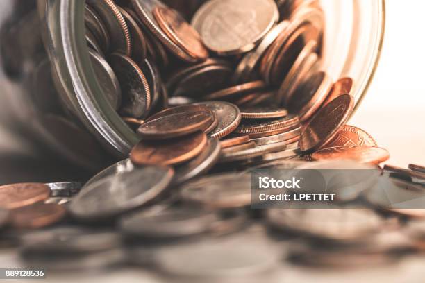Us Coins Stock Photo - Download Image Now - Jar, US Penny, Coin
