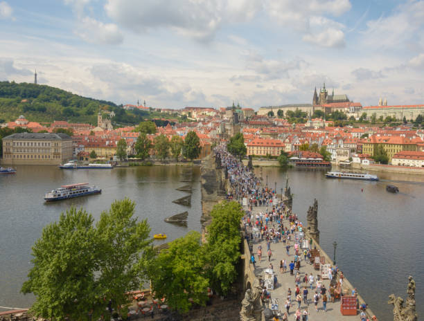 istock Charles bridge and Prague Castle seen from Old Town Bridge Tower 889128772