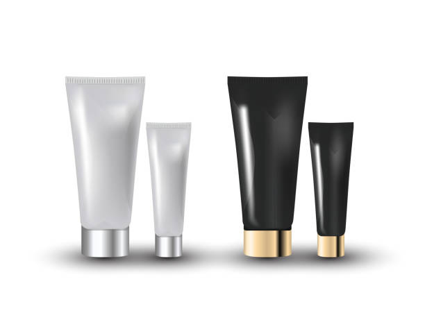 istock Glamorous white, black facial and eye cream jars isolated on the white background. Mock-up 3D Realistic Vector illustration 889136312