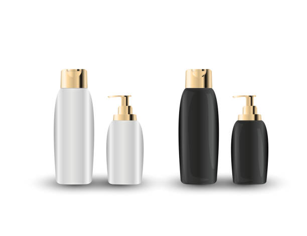 istock Glamorous Hair Care Products black and white Packages  isolated on the  white background. Mock-up 3D Realistic Vector illustration 889136330