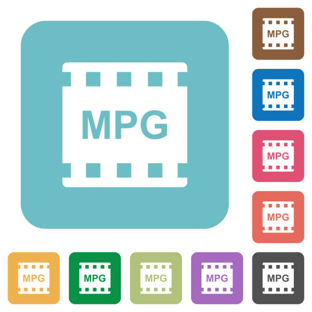 mpg-film-format abgerundet quadratisch flach symbole - moving image stock-grafiken, -clipart, -cartoons und -symbole