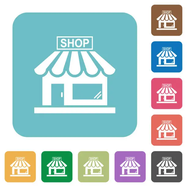 Vector illustration of Store front rounded square flat icons