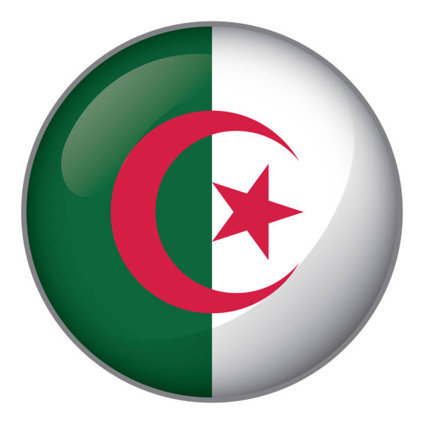 abbildung flagge von algerien, und mehrere symbole. ideal für kataloge von institutionellen materialien und geographie - soccer soccer ball symbol algeria stock-grafiken, -clipart, -cartoons und -symbole