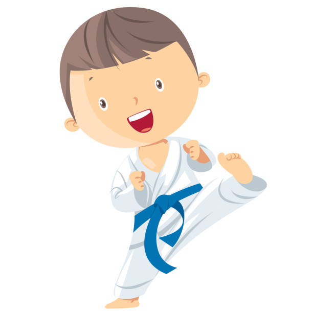 ilustrações de stock, clip art, desenhos animados e ícones de karate boy - high kick illustrations