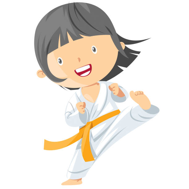 ilustrações, clipart, desenhos animados e ícones de karate garota - high kick illustrations