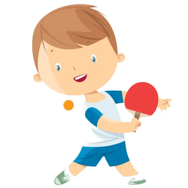 Vector illustration of little boy playing table tennis