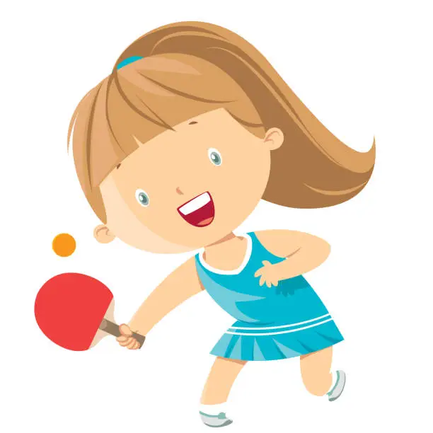 Vector illustration of little girl playing table tennis