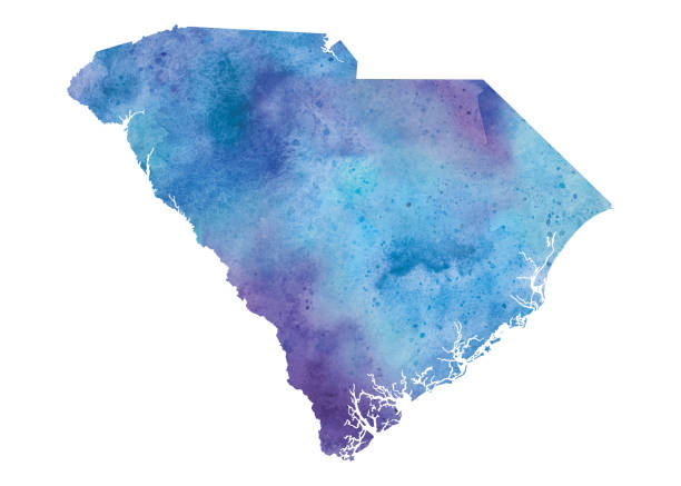 Watercolor Map of South Carolina in Blue and Purple - Raster Illustration vector art illustration