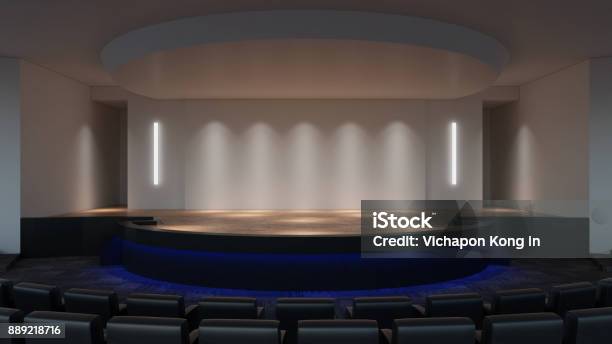 Stage Mock Up Rendering 3d Modello Di Schermata A Parete Vuota - Fotografie stock e altre immagini di Palcoscenico