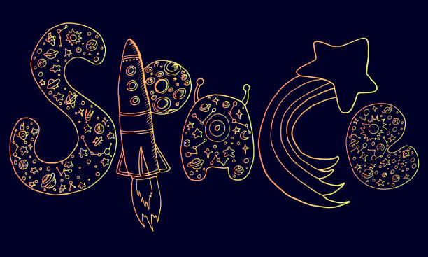istock Bright colored retro design of the word cosmos, isolated black b 889225562