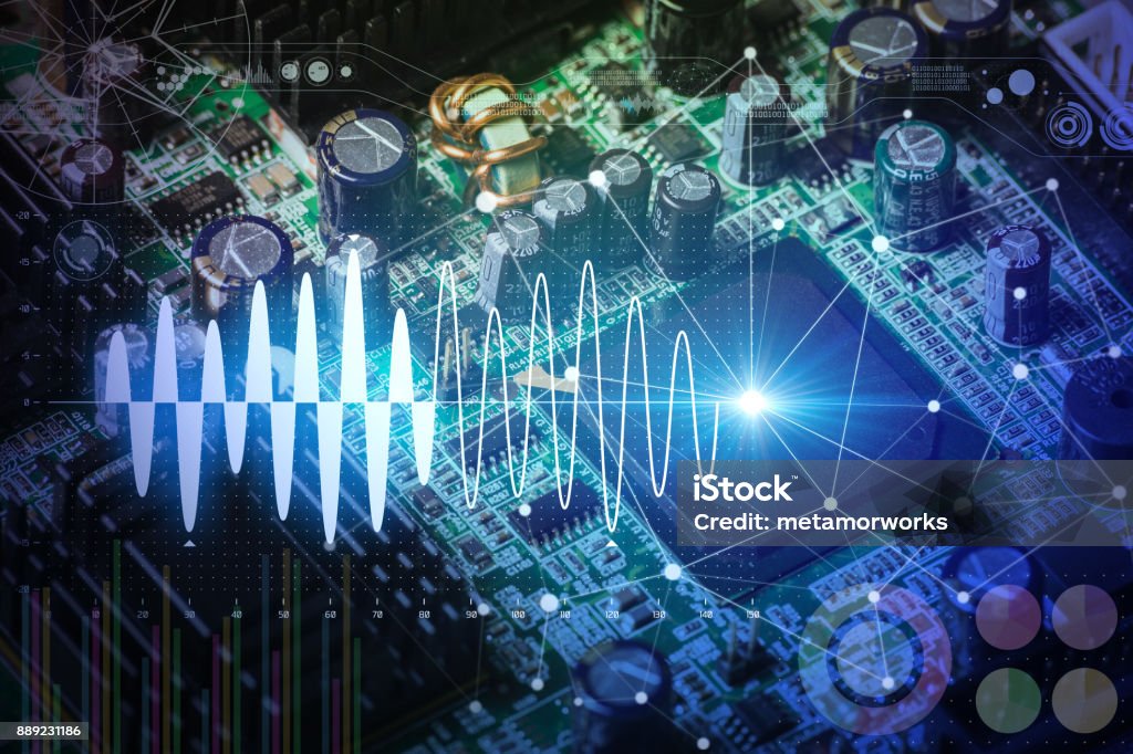 Electronic circuit board and digital information technology concept. Analog Stock Photo