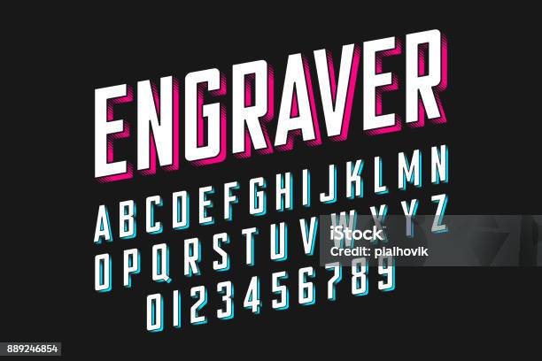 Modern Engraved Font Stock Illustration - Download Image Now - Typescript, Three Dimensional, Typesetter