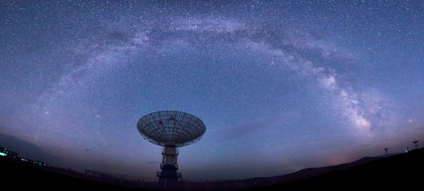 Galaxy and radio telescope stock photo