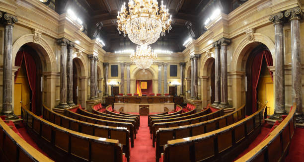 Plenary hall of the Catalonian Parliament Plenary hall of the Catalonian Parliament from the back catalonia photos stock pictures, royalty-free photos & images