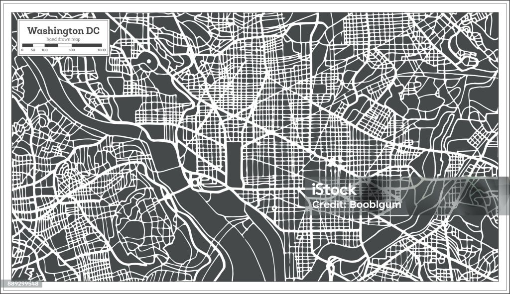 Mapa de Washington DC USA en estilo Retro. Mapa de contorno. - arte vectorial de Washington DC libre de derechos