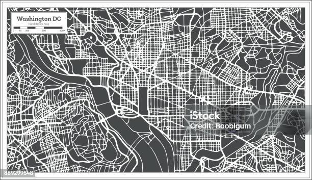 Washington Dc Usa Map In Retro Style Outline Map Stock Illustration - Download Image Now - Washington DC, Map, Line Art