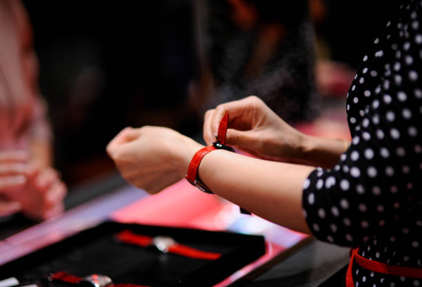istock wrist watch on her arm in shop 889320966