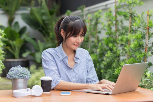 istock Happy Asian woman working with laptop 889326734