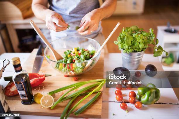 Unrecognizable Man Cooking Stock Photo - Download Image Now - Making, Salad, Preparation