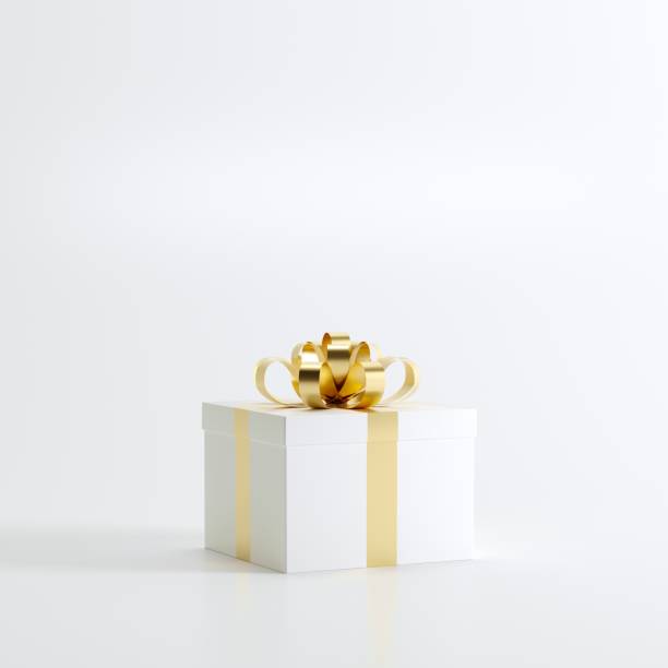 istock White Gift box with gold ribbon on White background for copy space. Christmas minimal concept idea. 889364806