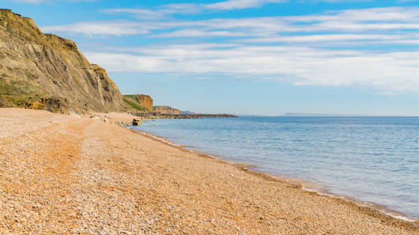 Eype Mouth Beach, looking towards West Bay and Black Rock, Jurassic Coast, Dorset, UK
