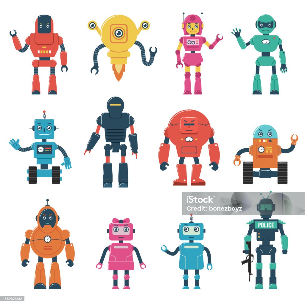 Set of Robot Characters Robot illustration in cartoon style Robot stock vector