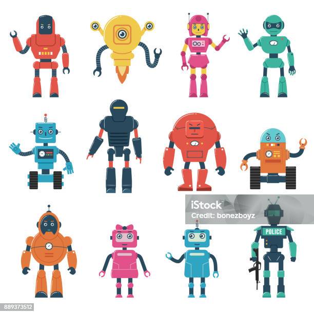 Set Of Robot Characters Stock Illustration - Download Image Now - Robot, Robotic Arm, Vector