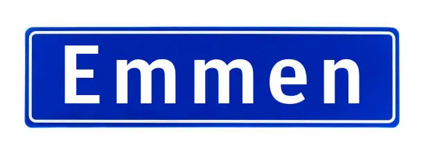 City limit sign of Emmen, The Netherlands isolated on a white background