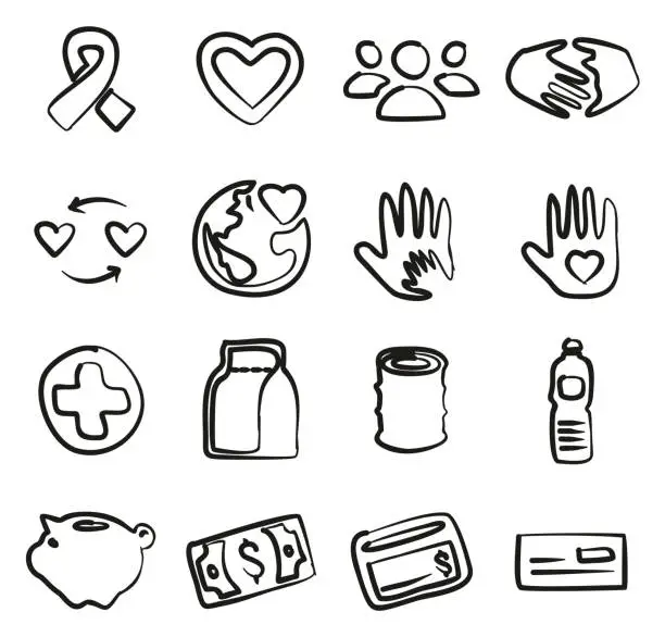 Vector illustration of Charity Icons Freehand