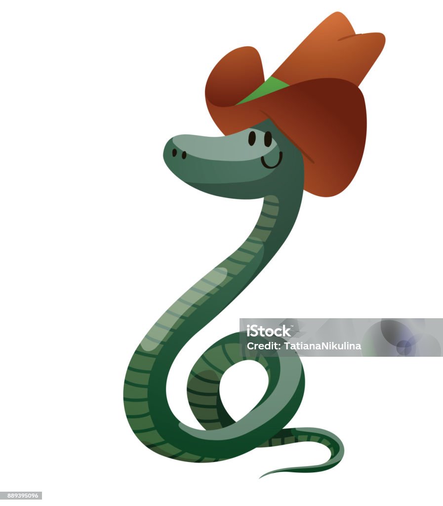 Con Rắn Xanh Ngộ Nghĩnh Với Chiếc Mũ Cao Bồi Màu Nâu Lớn Hình minh ...