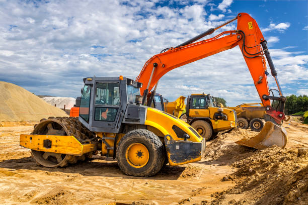istock Road construction machinery on the construction of highway 889398778