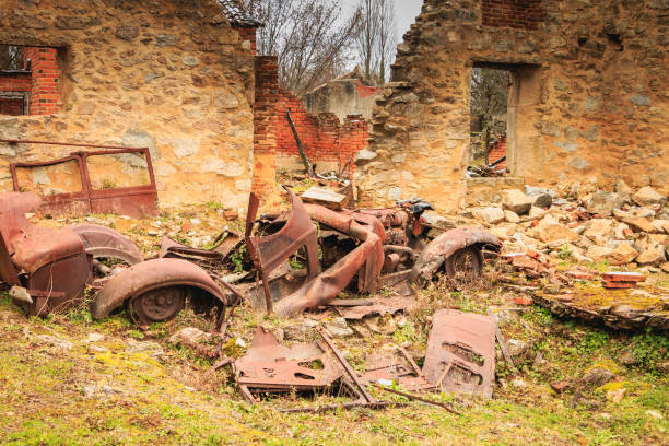 istock remains of a burnt car remained in the state 889401936