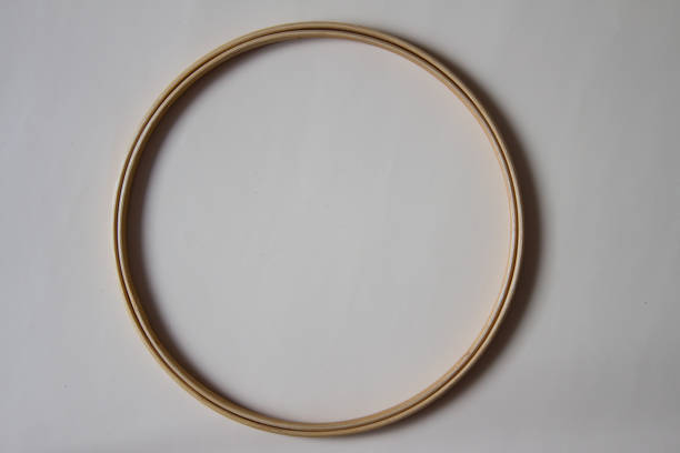 istock Wooden hoop for embroidery on beige background. Top view. 889402202