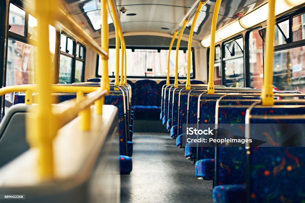 These seats need to be filled Cropped shot of empty seats on a public bus Bus Stock Photo