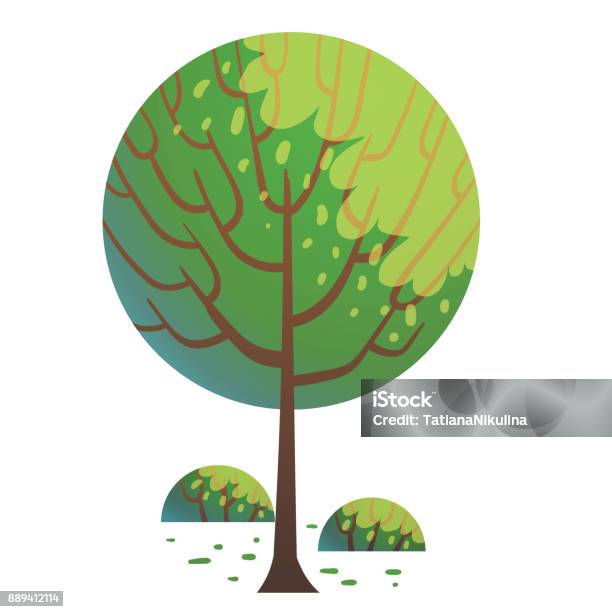 Tree Cartoon Rounded Round Green Tree Stock Illustration - Download Image Now - Abstract ...